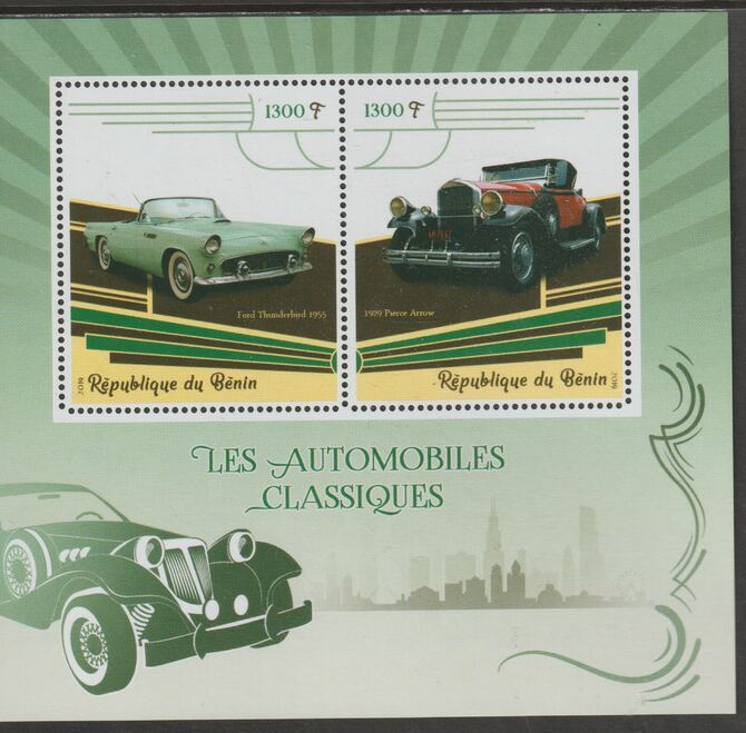 Benin 2019 Classic Cars perf sheet containing two values unmounted mint, stamps on , stamps on  stamps on cars