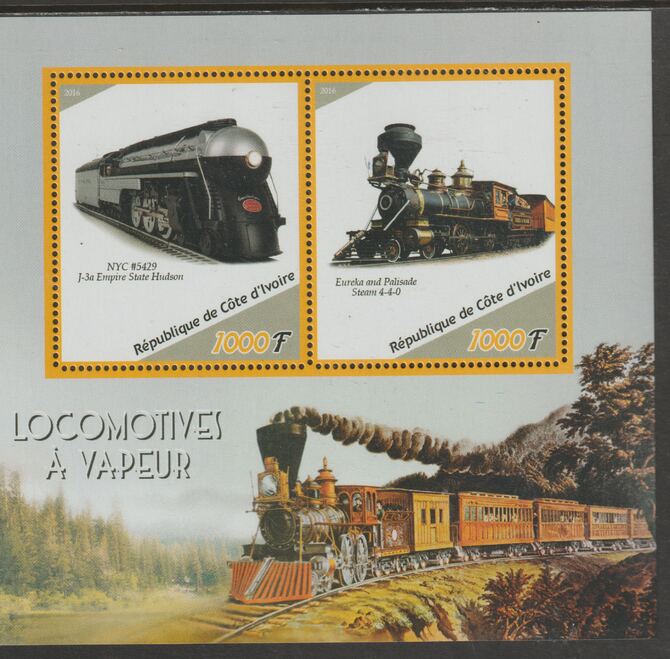 Ivory Coast 2016 Locomotives perf sheet containing two values unmounted mint, stamps on , stamps on  stamps on railways