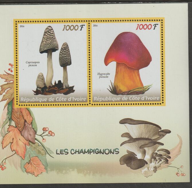 Ivory Coast 2016 Fungi perf sheet containing two values unmounted mint, stamps on fungi