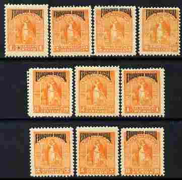 Nicaragua 1894 Official complete set of 10 values unmounted mint SG O78-87, stamps on , stamps on  stamps on official