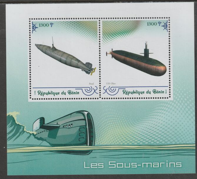 Benin 2019 Submarines perf sheet containing two values unmounted mint, stamps on submarines