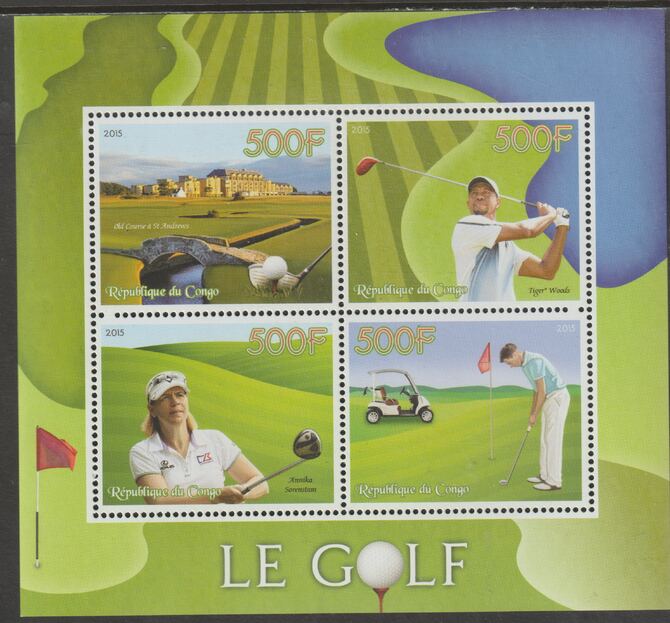 Congo 2015 Golf perf sheet containing four values unmounted mint, stamps on sport, stamps on golf, stamps on woods