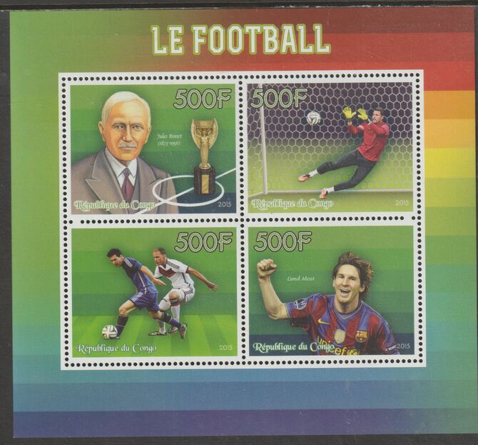 Congo 2015 Football perf sheet containing four values unmounted mint, stamps on sport, stamps on football