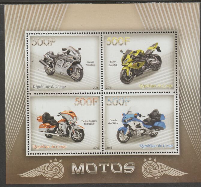 Congo 2015 Motorbikes perf sheet containing four values unmounted mint, stamps on , stamps on  stamps on motorbikes, stamps on  stamps on motorcycles