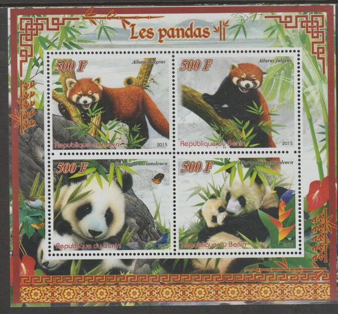 Benin 2015 Pandas perf sheet containing four values unmounted mint, stamps on , stamps on  stamps on animals, stamps on  stamps on bears, stamps on  stamps on pandas