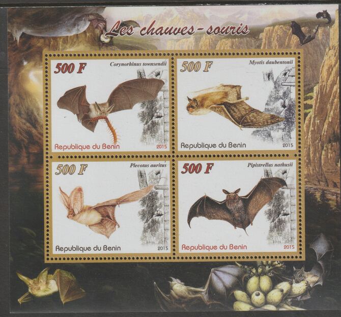 Benin 2015 Bats perf sheet containing four values unmounted mint, stamps on animals, stamps on mammals, stamps on bats