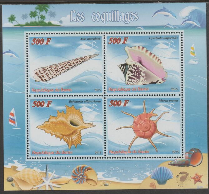 Benin 2015 Shells perf sheet containing four values unmounted mint, stamps on , stamps on  stamps on marine life, stamps on  stamps on shells