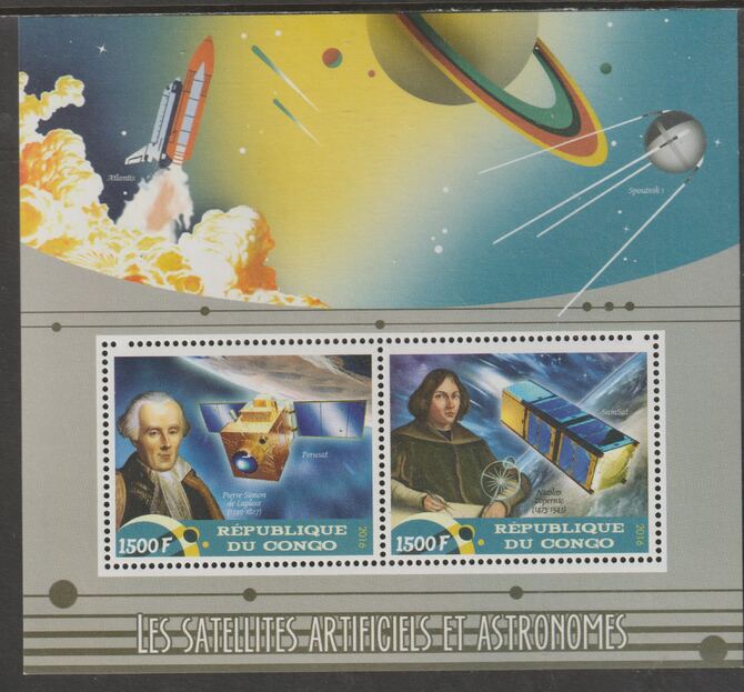 Congo 2016 Space Astronomers #2 perf sheet containing two values unmounted mint, stamps on space, stamps on personalities, stamps on shuttle