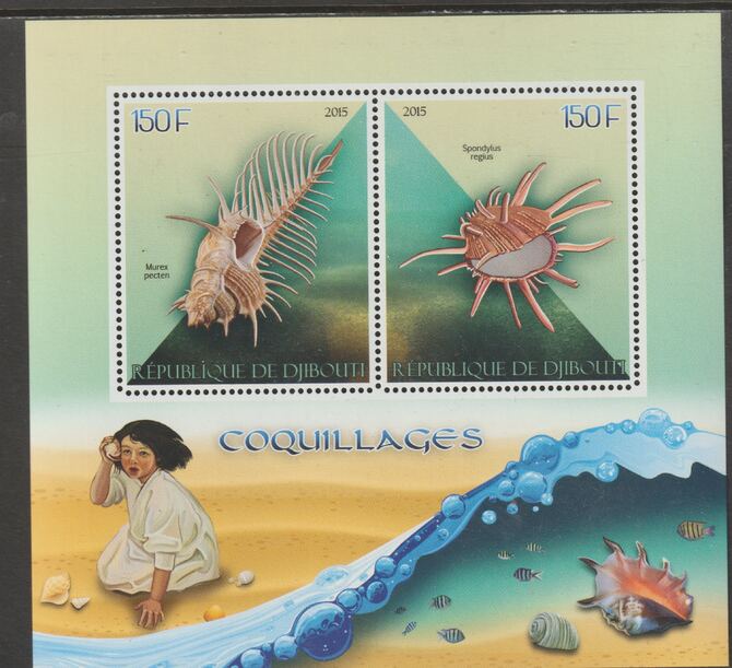 Djibouti 2015 Shells perf sheet containing two values unmounted mint, stamps on , stamps on  stamps on marine life, stamps on  stamps on shells