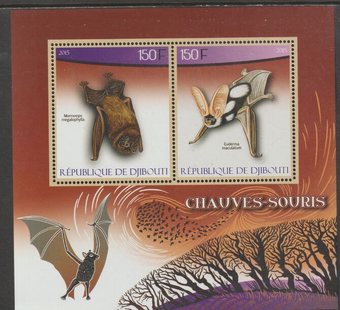 Djibouti 2015 Bats perf sheet containing two values unmounted mint, stamps on , stamps on  stamps on mammals, stamps on  stamps on bats