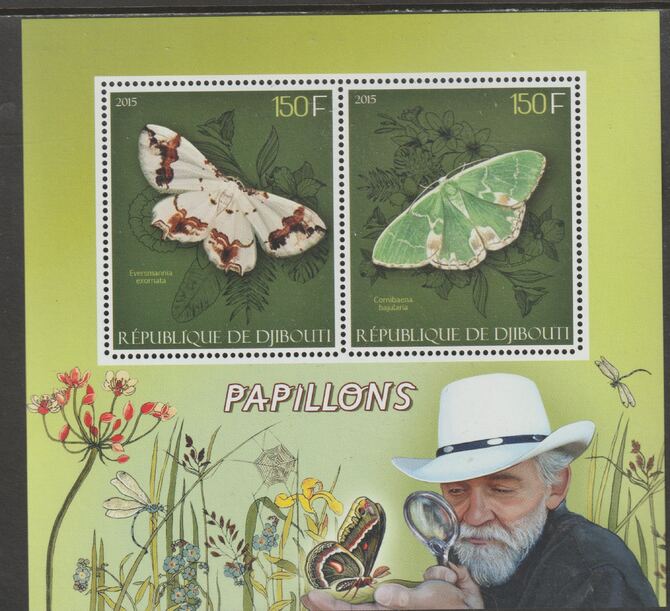 Djibouti 2015 Butterflies perf sheet containing two values unmounted mint, stamps on butterflies, stamps on insects