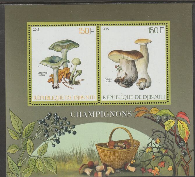 Djibouti 2015 Fungi perf sheet containing two values unmounted mint, stamps on , stamps on  stamps on fungi