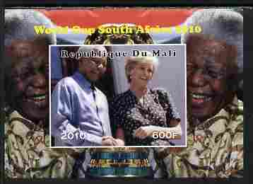 Mali 2010 Football World Cup #2 individual imperf deluxe sheetlet (Stamp shows Diana with Nelson Mandela) unmounted mint. Note this item is privately produced and is offered purely on its thematic appeal , stamps on football, stamps on personalities, stamps on mandela, stamps on nobel, stamps on peace, stamps on racism, stamps on human rights, stamps on diana, stamps on royalty