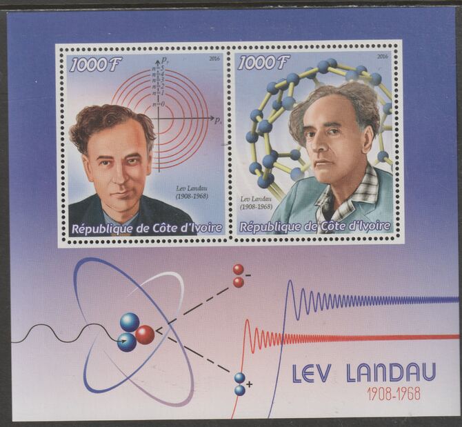 Ivory Coast 2016 Lev Landau perf sheet containing two values unmounted mint, stamps on personalities, stamps on landau, stamps on physics