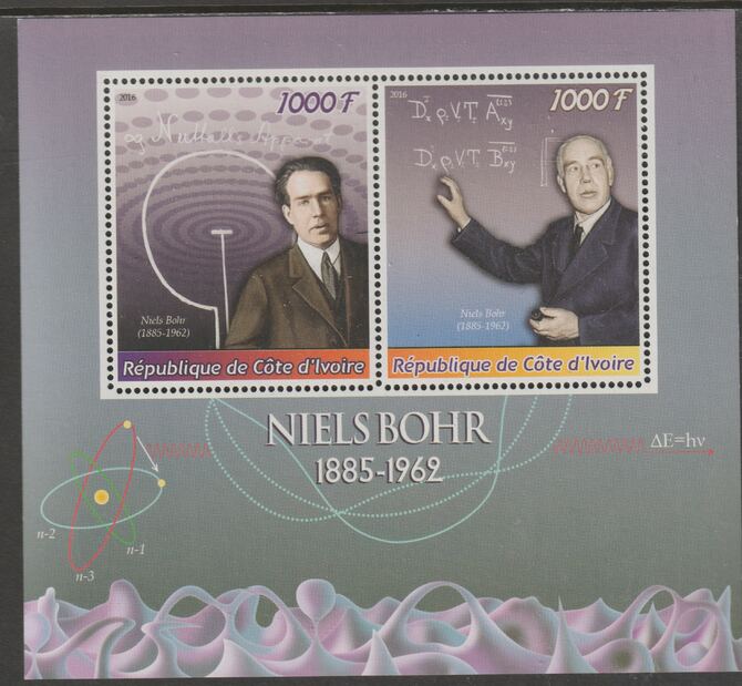 Ivory Coast 2016 Niels Bohr perf sheet containing two values unmounted mint, stamps on , stamps on  stamps on personalities, stamps on  stamps on bohr, stamps on  stamps on physics