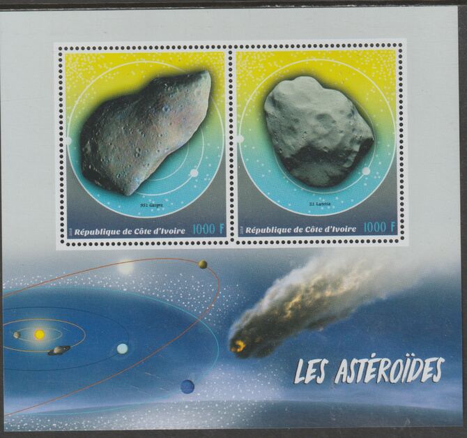 Ivory Coast 2018 Asteroids perf sheet containing two values unmounted mint, stamps on space, stamps on asteroids