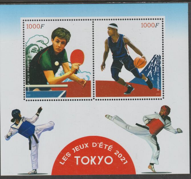 Ivory Coast 2020 Table Tennis & Basketball perf sheet containing two values unmounted mint, stamps on sport, stamps on table tennis.basketball, stamps on martialarts
