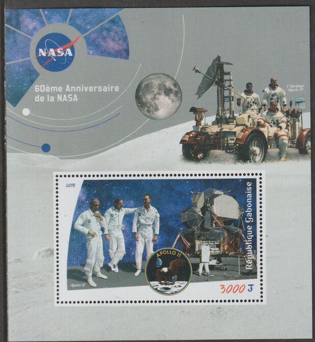 Gabon 2018 NASA 60th Anniversary perf m/sheet containing one value unmounted mint, stamps on , stamps on  stamps on space, stamps on  stamps on nasa