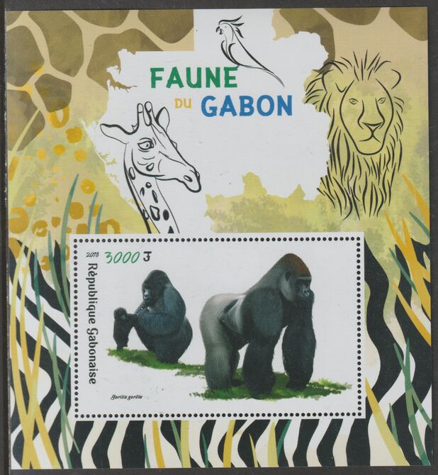 Gabon 2018 Gorillas perf m/sheet containing one value unmounted mint, stamps on , stamps on  stamps on animals, stamps on  stamps on apes, stamps on  stamps on gorillas, stamps on  stamps on giraffes