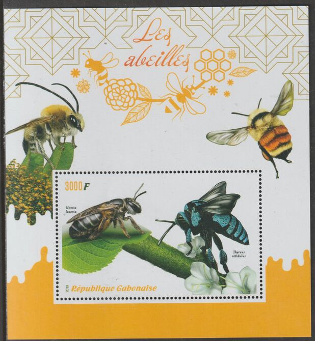 Gabon 2019 Bees perf m/sheet containing one value unmounted mint, stamps on bees, stamps on insects