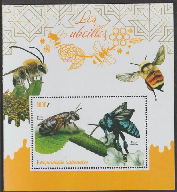 Gabon 2019 Bees perf m/sheet containing one value unmounted mint, stamps on , stamps on  stamps on bees, stamps on  stamps on insects