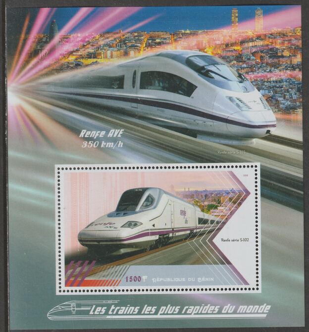 Benin 2018 High Speed Trains - Renfs AVE perf m/sheet containing one value unmounted mint, stamps on railways