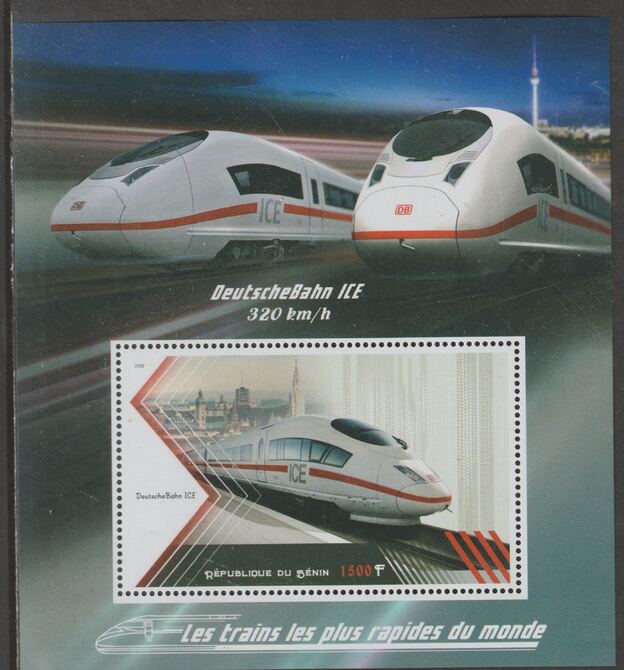 Benin 2018 High Speed Trains - DeutscheBahn ICE perf m/sheet containing one value unmounted mint, stamps on , stamps on  stamps on railways