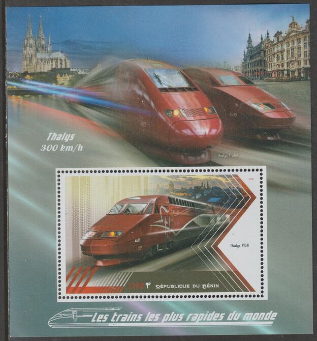 Benin 2018 High Speed Trains - Thalys perf m/sheet containing one value unmounted mint, stamps on , stamps on  stamps on railways