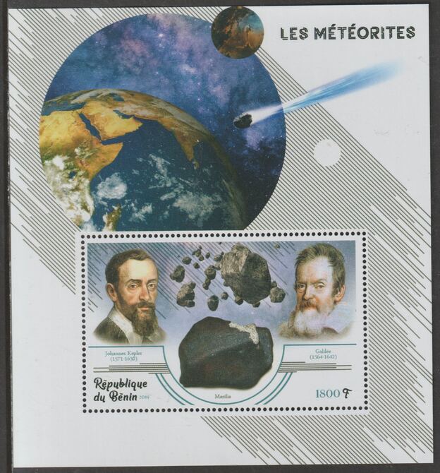Benin 2019 Meteorites perf m/sheet containing one value unmounted mint, stamps on , stamps on  stamps on space, stamps on  stamps on meteors