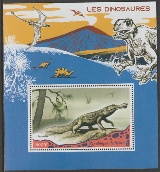 Benin 2019 Dinosaurs perf m/sheet containing one value unmounted mint, stamps on , stamps on  stamps on dinosaurs