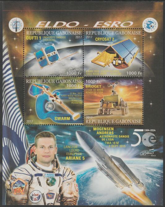 Gabon 2017 Space Exploration - 50 Years #10 perf sheet containing four values unmounted mint, stamps on space, stamps on rockets, stamps on satellites, stamps on eldo