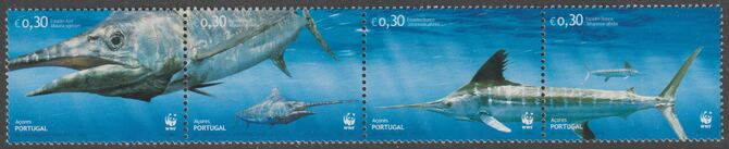Portugal - Azores 2004 WWF Endangered Species - Marlin perf strip of four values unmounted mint, SG 599-602, stamps on fish, stamps on  wwf , stamps on marlin, stamps on 