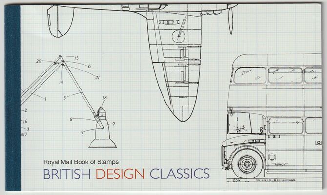 Great Britain 2009 British Design Classics Â£7.68 Prestige booklet complete & very fine SG DX44, stamps on , stamps on  stamps on aviation, stamps on  stamps on cars, stamps on  stamps on communications, stamps on  stamps on telephones, stamps on  stamps on buses, stamps on  stamps on transport, stamps on  stamps on spitfire, stamps on  stamps on concorde, stamps on  stamps on printing, stamps on  stamps on maps