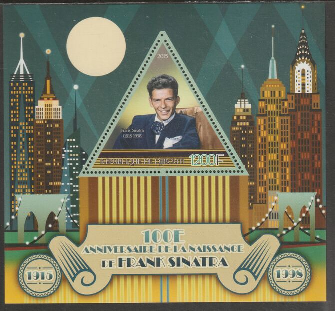Djibouti 2015 Frank Sinatra Birth Centenary perf deluxe sheet containing one triangular shaped value unmounted mint, stamps on shaped, stamps on personalities, stamps on sinatra, stamps on music, stamps on 