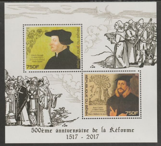 Benin 2017 Reformation 500th Anniversary perf sheet containing two values unmounted mint, stamps on , stamps on  stamps on reformation