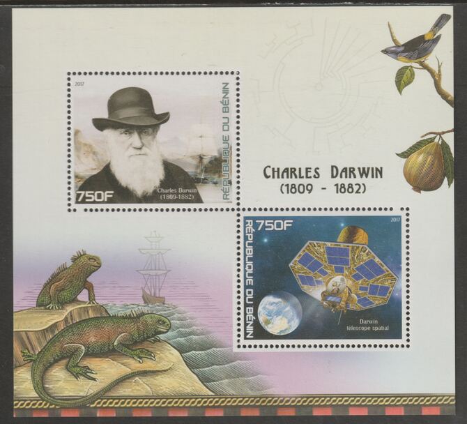Benin 2017 Charles Darwin perf sheet containing two values unmounted mint, stamps on personalities, stamps on darwin