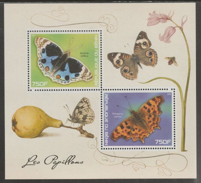 Benin 2017 Butterflies perf sheet containing two values unmounted mint, stamps on , stamps on  stamps on butterflies, stamps on  stamps on insects