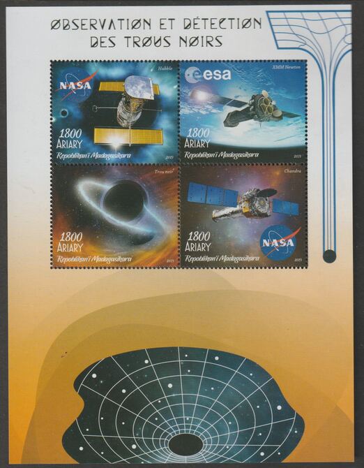 Madagascar 2019 Space - Black Holes perf sheet containing four values unmounted mint, stamps on , stamps on  stamps on space, stamps on  stamps on black holes