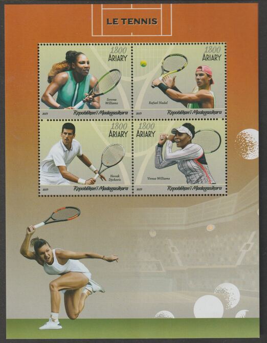 Madagascar 2019 Tennis perf sheet containing four values unmounted mint, stamps on personalities, stamps on tennis, stamps on sport