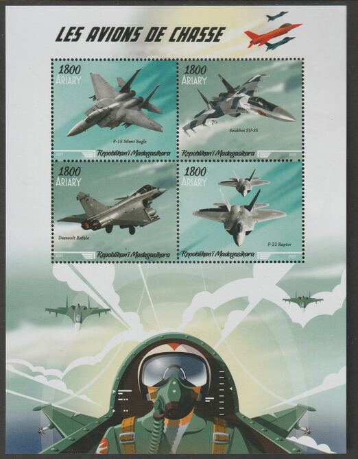 Madagascar 2019 Chase Planes perf sheet containing four values unmounted mint, stamps on aviation, stamps on , stamps on 