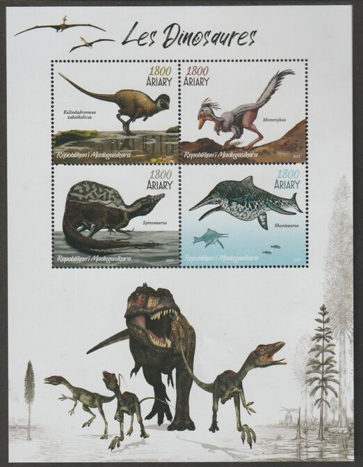 Madagascar 2019 Dinosaurs perf sheet containing four values unmounted mint, stamps on , stamps on  stamps on prehistoric, stamps on  stamps on dinosaurs