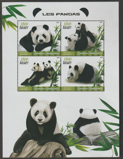 Madagascar 2019 Pandas perf sheet containing four values unmounted mint, stamps on , stamps on  stamps on animals, stamps on  stamps on bears, stamps on  stamps on pandas