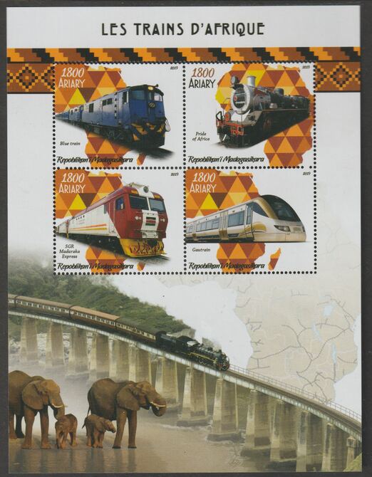 Madagascar 2019 African Trains perf sheet containing four values unmounted mint, stamps on , stamps on  stamps on railways