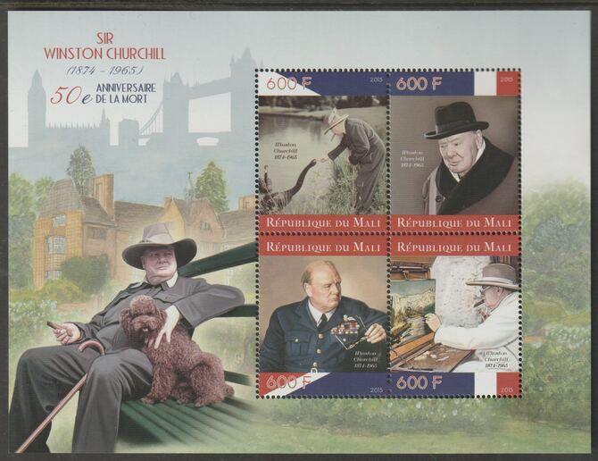 Mali 2015 Winston Churchill - 50th Death Anniversary perf sheet containing four values unmounted mint, stamps on personalities, stamps on churchill.london