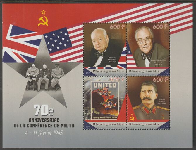 Mali 2015 Yalta Conference 70th Anniversary perf sheet containing four values unmounted mint, stamps on personalities, stamps on churchill, stamps on  ww2 , stamps on stalin, stamps on roosevelt