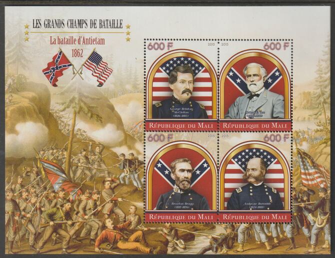 Mali 2015 Battle of Antietam perf sheet containing four values unmounted mint, stamps on , stamps on  stamps on battles, stamps on  stamps on americana, stamps on  stamps on militaria