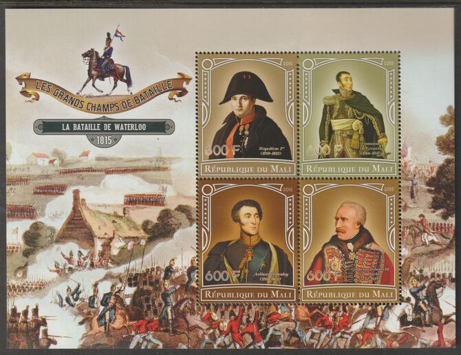 Mali 2015 Battle of Waterloo perf sheet containing four values unmounted mint, stamps on , stamps on  stamps on battles, stamps on  stamps on waterloo, stamps on  stamps on militaria, stamps on  stamps on napoleon