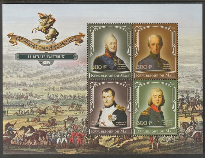 Mali 2015 Battle of Austerlitz perf sheet containing four values unmounted mint, stamps on battles, stamps on austerlitz, stamps on militaria, stamps on napoleon