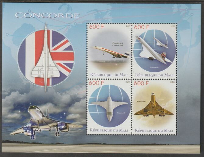 Mali 2015 Concorde perf sheet containing four values unmounted mint, stamps on , stamps on  stamps on concorde, stamps on  stamps on aviation