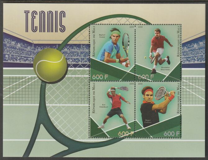 Mali 2015 Tennis perf sheet containing four values unmounted mint, stamps on , stamps on  stamps on personalities, stamps on  stamps on sport, stamps on  stamps on tennis